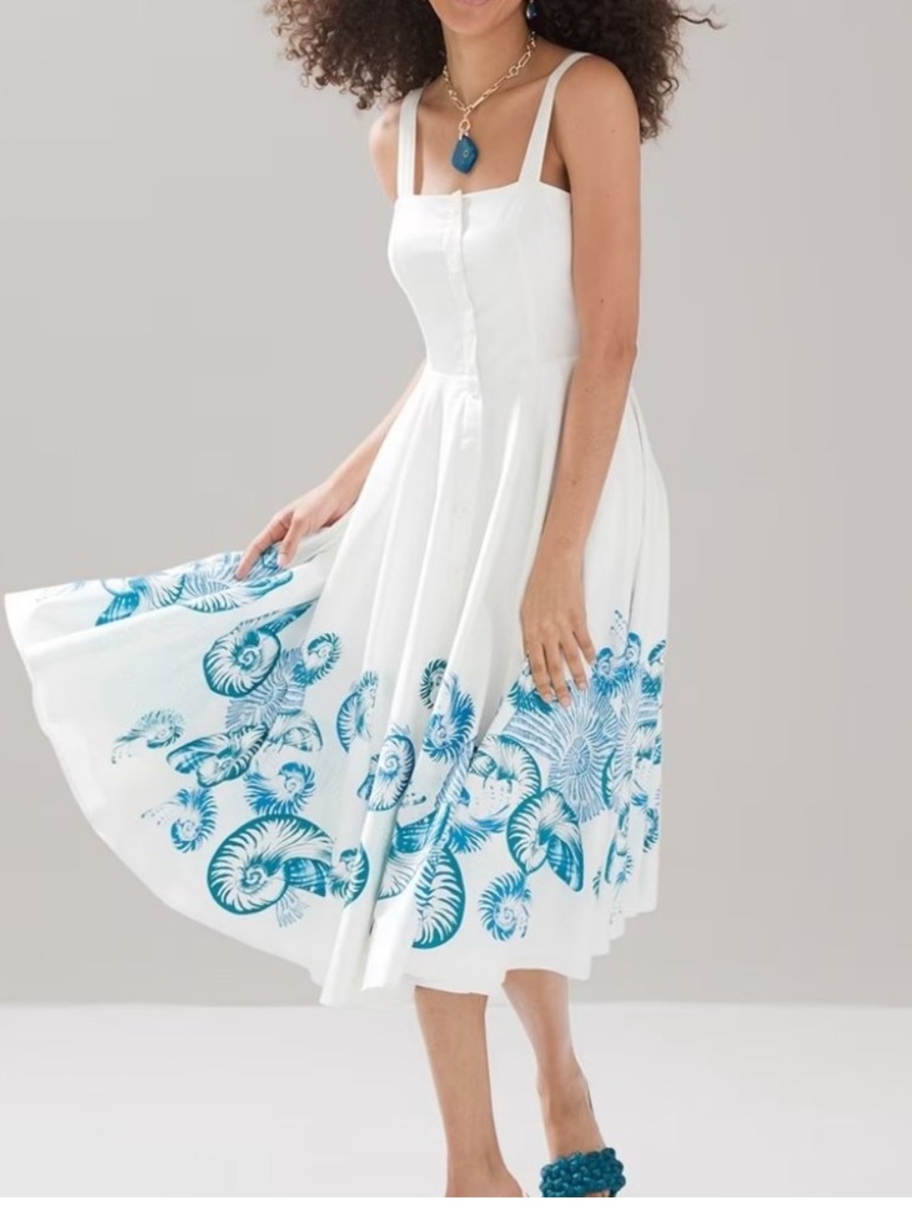White House Black Market Seashell Print Button Front Fit & Flare Midi Dress
6